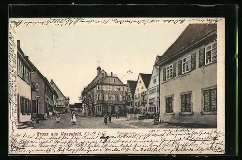 AK Rosenfeld, Hauptstrasse mit Geschäft und Brunnen