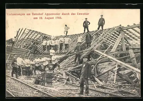 AK Appenweier, Verheerungen am Bahnhof durch Unwetter am 10.08.1905