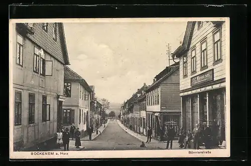 AK Bockenem a. Harz, Bönnierstrasse mit Geschäft F. C. Wiesen sen.