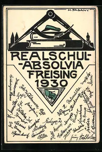 AK Freising, Realschul-Absolvia 1930, Bücher und Zirkel