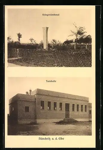 AK Nünchritz a. d. Elbe, Turnhalle, Am Kriegerdenkmal