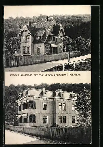 AK Braunlage i. Oberharz, Hotel-Pension Bergmann mit Villa