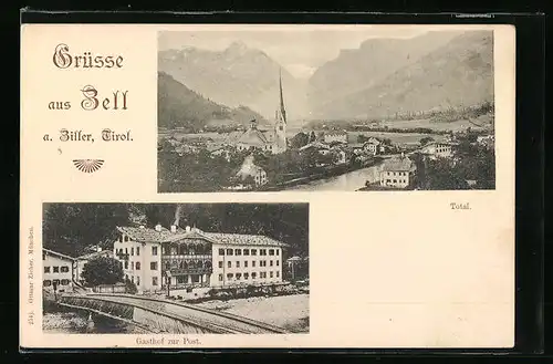 AK Zell, Totalansicht mit Gasthof zur Post