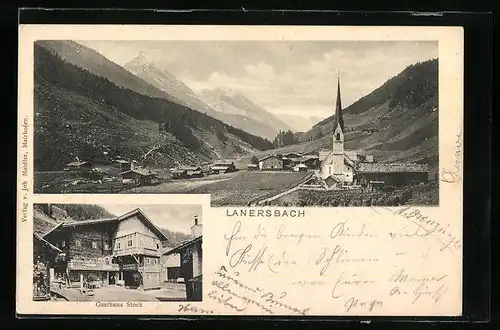 AK Lanersbach, Ortsansicht mit Gasthaus Stock