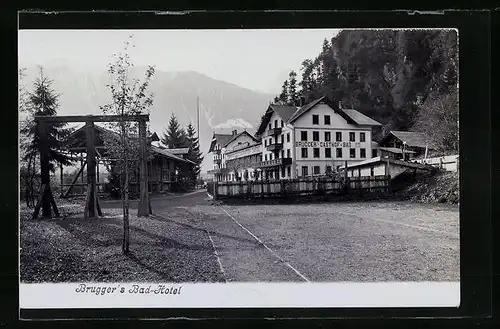 AK Mayrhofen, Brugger`s Bad-Hotel mit Bergpanorama