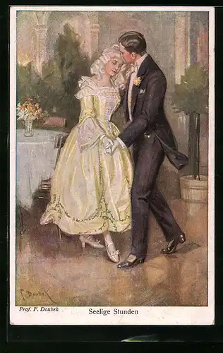 Künstler-AK Franz Doubek: Seelige Stunden, Liebespaar beim romantischen Tanz