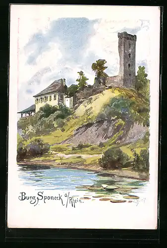 Künstler-AK Carl Biese: Burg Sponeck am Rhein