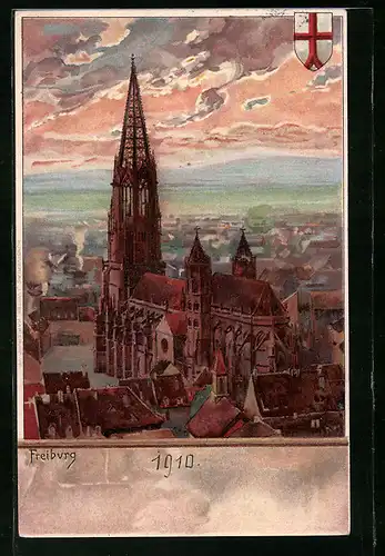 Künstler-AK Heinrich Kley: Freiburg, Dom, Stadtwappen