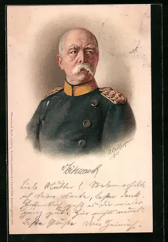 Künstler-AK Portrait von Bismarck in Uniform