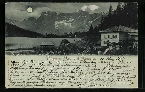 Mondschein-AK Misurina, Misurina-See und Sorapiss