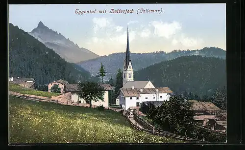 AK Eggental, Ortspartie mit Kirche und Reiterjoch, Lattemar