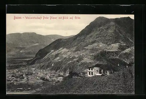 AK Gries-Bozen, Weinwirtschaft Peter Ploner mit Blick auf den Ort