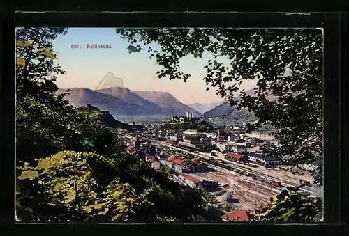 AK Bellinzona, Gesamtansicht mit Bahnhof