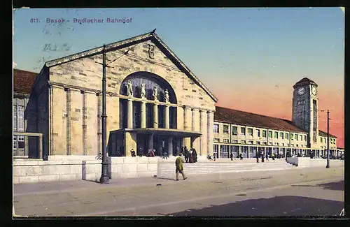 AK Basel, Badischer Bahnhof, Vorderansicht
