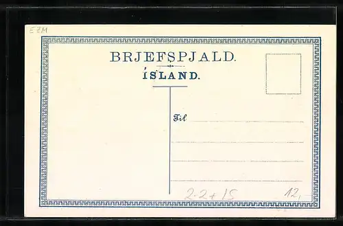 AK Island, verschiedene Briefmarken und Wappen des Landes, Landkarte