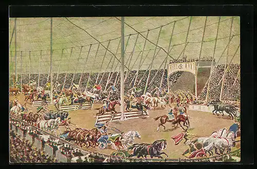 AK Riesen-Circus Krone, Circus Maxim II, Pferderennen in der Manege