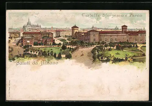 Lithographie Milano, Castello Sforzesco e Parco