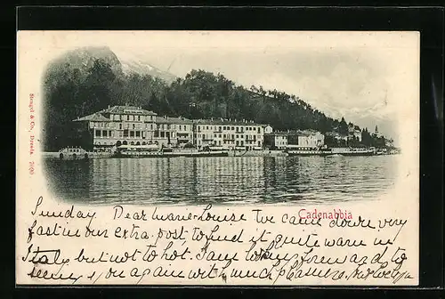 AK Cadenabbia, Hotel und Dampfer am Seeufer