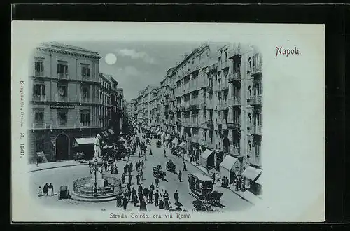 Mondschein-AK Napoli, Strada Toledo, ora via Roma