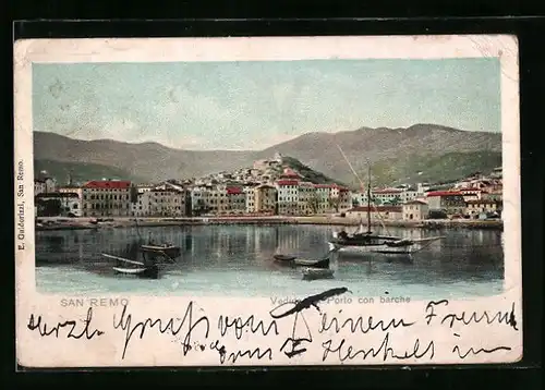 AK San Remo, Veduta dal Porta con barche