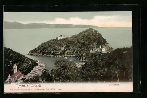 AK Portofino, Totale vom Berg aus gesehen