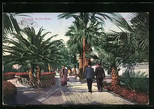 AK San Remo, Spaziergänger in den Parkanlagen