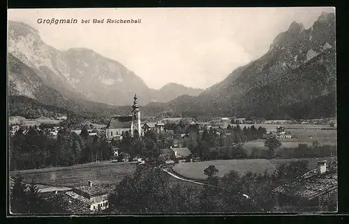 AK Grossgmain, Panorama mit Kirche