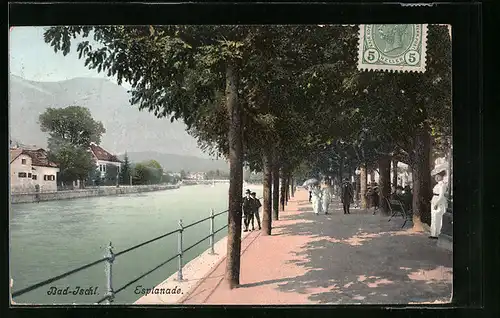 AK Bad Ischl, Esplanade mit Spaziergängern