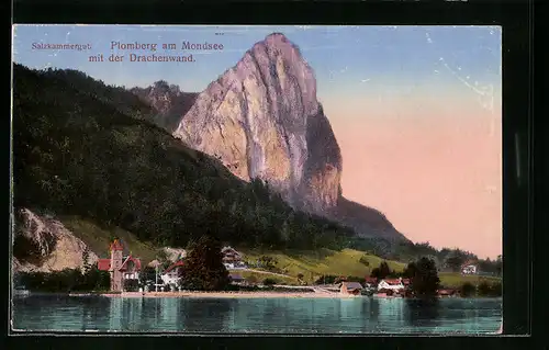 AK Plomberg am Mondsee, Teilansicht mit Drachenwand