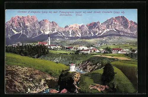 AK Cortina d'Ampezzo, Panorama mit Pomagognon und Monte Cristallo