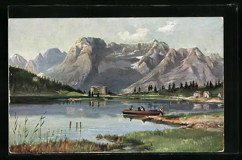AK Misurina, Idylle am Misurina-See mit Hotel im Hintergrund