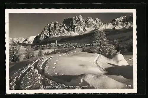 AK Cortina, Panorama mit Pomagagnon im Winter