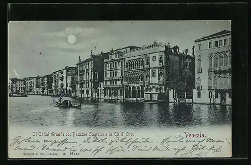 Mondschein-AK Venezia, il Canal Grande col Palazzo Sagredo e la Cà d'Oro