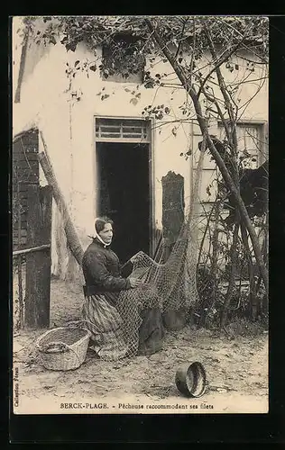 AK Berck-Plage, Pecheuse raccommodant ses filets
