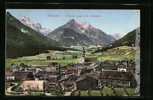 AK Fulpmes, Totale mit Gletscher im Hintergrund