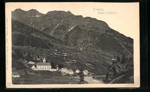 AK Sölden im Oetzthal, Gesamtansicht mit Gebirgswand