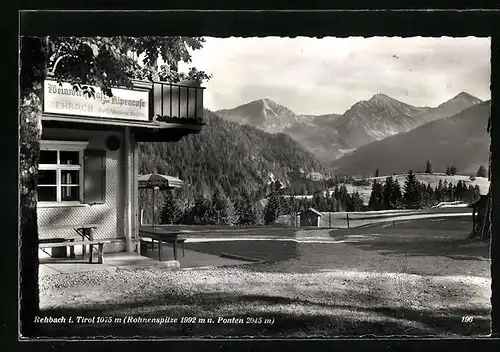 AK Rehbach, Weinwirtschaft zur Alpenrose und Blick zur Rohnenspitze