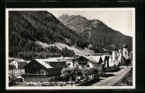 AK St. Anton am Arlberg, Teilansicht mit Gasthof Arlberg