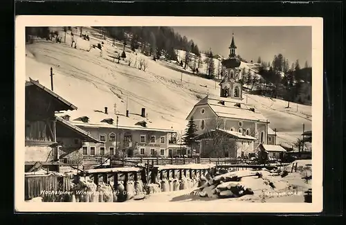AK Gries am Brenner, Gasthof Weisses Rössl und Kirche im Winter