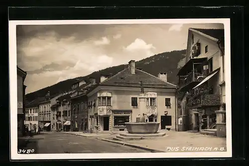 AK Steinach a. Br., Gebäude und Brunnen