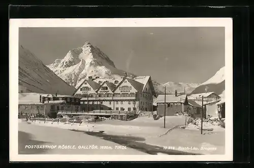 AK Galltür, Postgasthof Rössle im Winterglanz