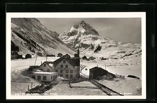 AK Galtür, Gasthof Alpenrose im Winter