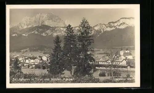 AK St. Johann in Tirol, Totale mit Wilden Kaiser