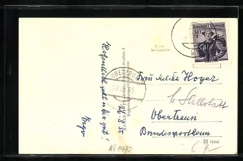 AK Alpbach, Häuserpartie am Dorfplatz mit Gasthaus Messner