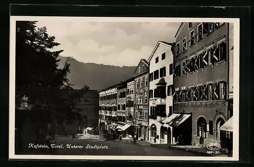 AK Kufstein, Unterer Stadtplatz mit Gasthof zum Waldl