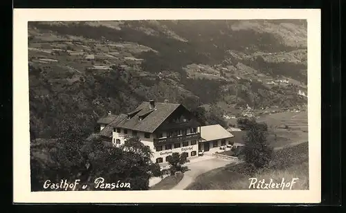 AK Oetz, Gasthof-Pension Ritzlerhof aus der Vogelschau