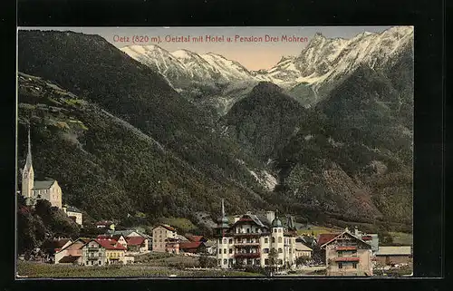 AK Oetz, Panorama mit Hotel u. Pension Drei Mohren
