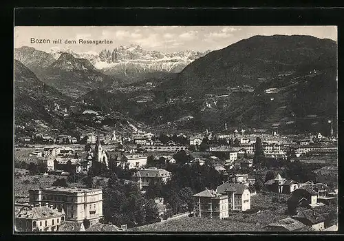 AK Bozen, Panorama mit dem Rosengarten