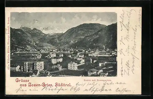 AK Bozen-Gries, Panorama mit Rosengarten