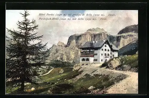 AK Pordoijoch, Pordoijoch-Hotel mit Sella